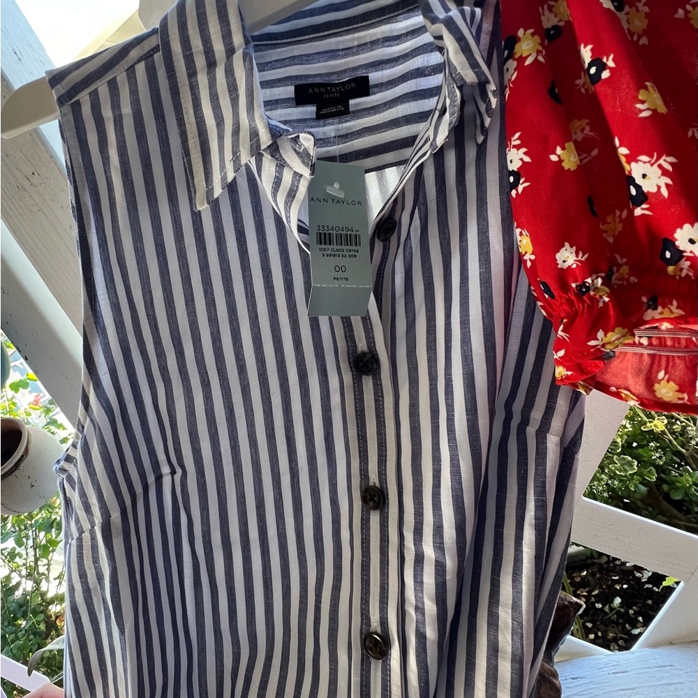 Ann Taylor Navy and White Striped dress